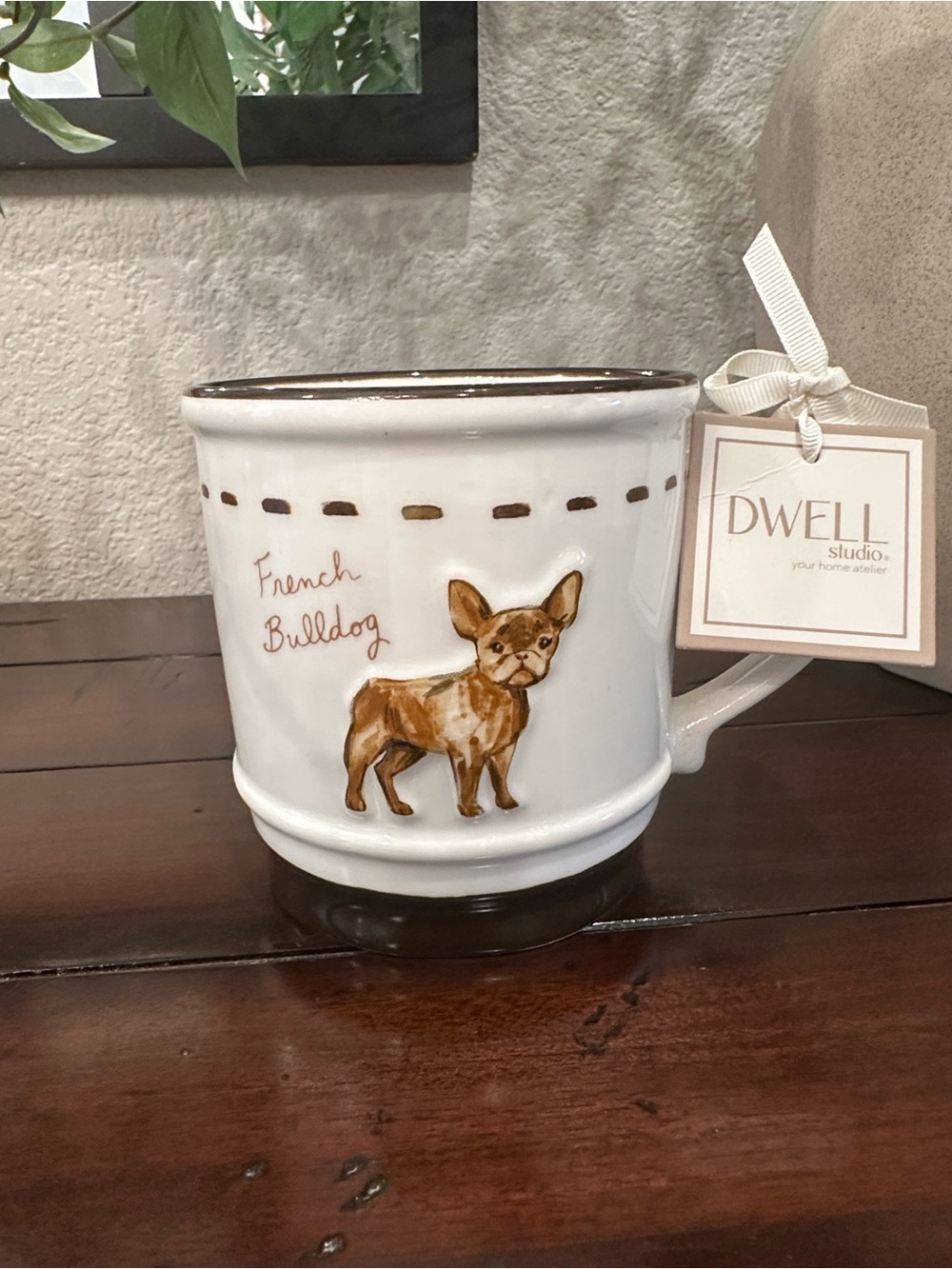 dwell French Bulldog Ceramic Mug - White and Brown